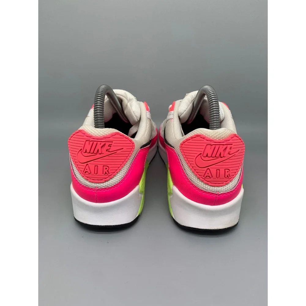 Nike Air Max 90 White Pink Volt Running Shoes CT1030-100 Women's Sz 8.5